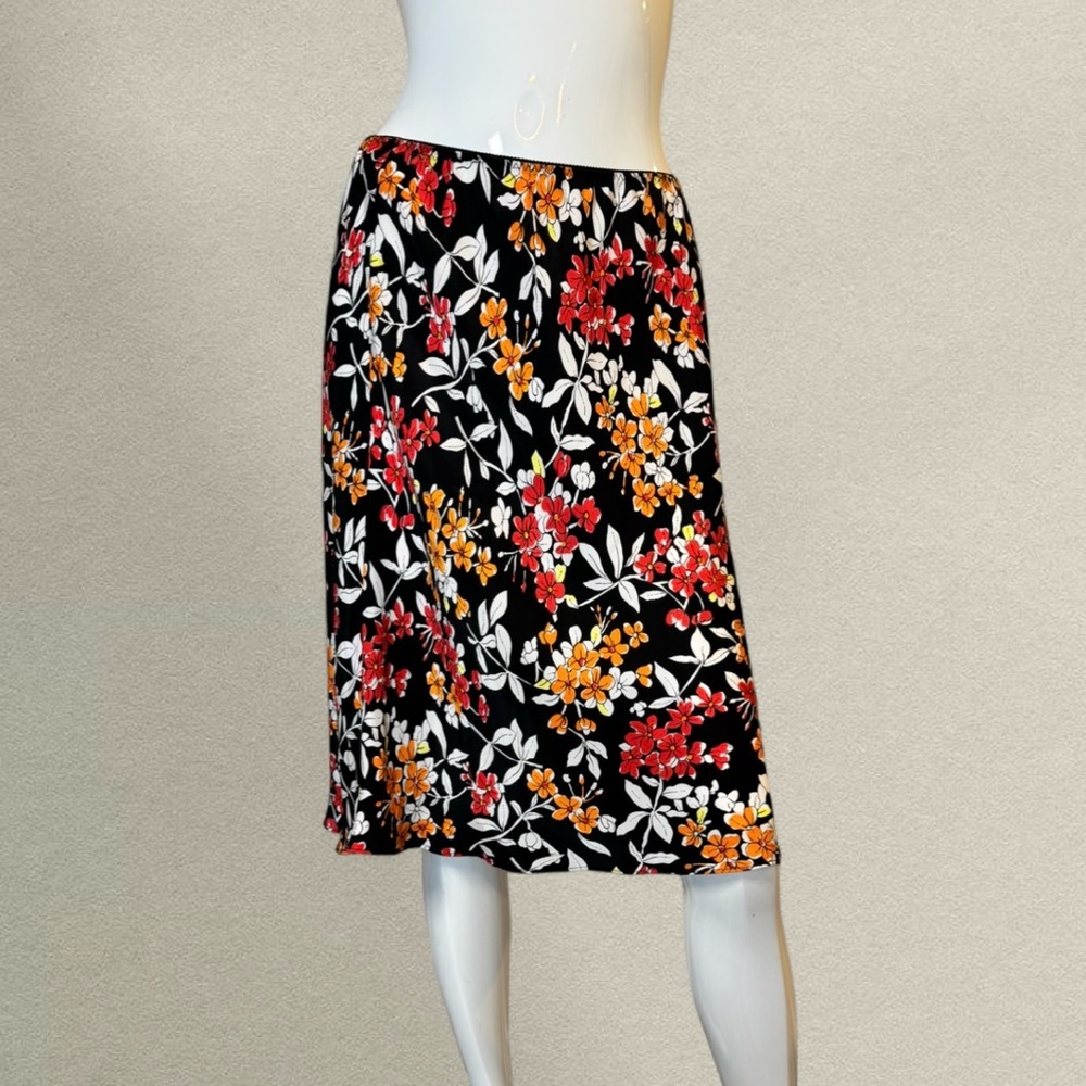 Amanda Smith 100% Silk Floral Midi Skirt‎ | Vtg Black Floral Bias Cut Skirt (M)